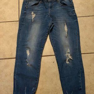 Dex Ripped Distressed Capri Blue Jeans